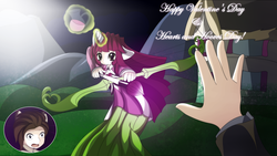 Size: 3840x2160 | Tagged: safe, artist:an-m, crescent pony, lovestruck, mane moon, human, g4, arrow, bow (weapon), bow and arrow, eared humanization, hearts and hooves day, horn, horned humanization, humanized, light skin, love poison, love potion, one sided shipping, valentine's day, weapon