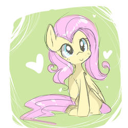 Size: 1280x1280 | Tagged: safe, artist:pegacornss, fluttershy, pegasus, pony, g4, cute, female, folded wings, heart, shyabetes, sitting, smiling, solo, wingding eyes, wings