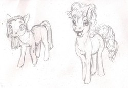 Size: 1976x1357 | Tagged: safe, artist:queensmate, pinkie pie, g4, female, filly, monochrome, solo, traditional art, younger