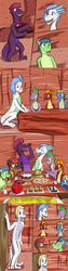 Size: 1280x5120 | Tagged: safe, artist:fuzebox, spike, oc, oc:barius, oc:kitoith, oc:magma, oc:mangle, oc:sharp, oc:snort, dragon, g4, cake, comic, food, gem, male, nervous, pie, pitcher, pizza, spike's journey, table, teenaged dragon, tumblr