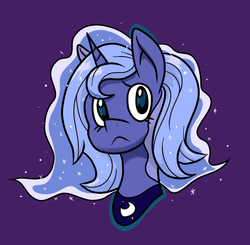 Size: 741x725 | Tagged: safe, artist:thepiplup, princess luna, alicorn, pony, g4, bust, female, purple background, s1 luna, simple background, solo