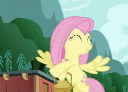 Size: 704x507 | Tagged: safe, screencap, fluttershy, pegasus, pony, filli vanilli, g4, season 4, animated, basket, corn, cute, eyes closed, female, flying, happy, loop, shyabetes, singing, slow motion, smiling, solo, throwing, toss, working