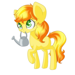 Size: 2000x2000 | Tagged: safe, artist:rue-willings, carrot top, golden harvest, g4, female, filly, solo, watering can, younger