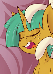Size: 714x990 | Tagged: safe, artist:postscripting, snails, pony, unicorn, g4, colt, cropped, ear bite, foal, male, offscreen character, out of context