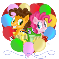 Size: 900x900 | Tagged: safe, artist:swanlullaby, boneless, cheese sandwich, gummy, pinkie pie, g4, balloon