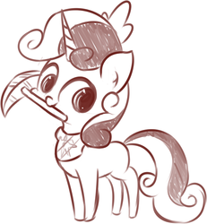 Size: 676x731 | Tagged: safe, artist:rice, sweetie belle, g4, cute, female, monochrome, pickaxe, sketch, solo