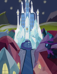 Size: 2550x3300 | Tagged: safe, artist:mrasianhappydude, mare do well, g4, the mysterious mare do well, crystal castle, crystal empire, mountain, solo