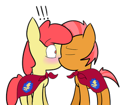 Size: 500x411 | Tagged: artist needed, source needed, useless source url, safe, apple bloom, babs seed, earth pony, pony, g4, !!!, blushing, eyes closed, female, filly, foal, incest, kiss on the lips, kissing, lesbian, ship:appleseed, shipping, simple background, surprise kiss, white background