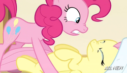 Size: 536x306 | Tagged: safe, screencap, fluttershy, pinkie pie, filli vanilli, g4, my little pony: friendship is magic, season 4, crying, out of context, towel