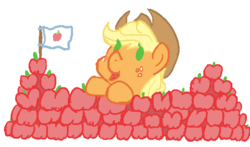 Size: 568x334 | Tagged: safe, artist:tanmansmantan, applejack, earth pony, pony, g4, apple fort, cute, female, fort, simple background, solo, white background