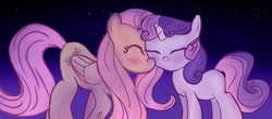 Size: 1024x450 | Tagged: safe, artist:t-149, fluttershy, sweetie belle, g4, female, flutterbelle, lesbian, shipping