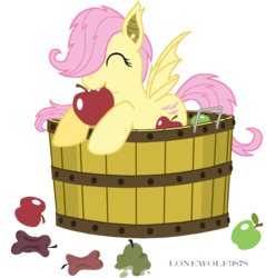 Size: 2500x2614 | Tagged: safe, artist:lonewolf3878, fluttershy, bat pony, pony, g4, apple, biting, cute, eyes closed, female, filly, flutterbat, race swap, shyabates, shyabetes, simple background, solo, transparent background, weapons-grade cute