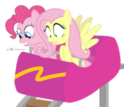 Size: 845x728 | Tagged: safe, artist:dm29, fluttershy, pinkie pie, g4, cute, duo, julian yeo is trying to murder us, roller coaster, simple background, transparent background