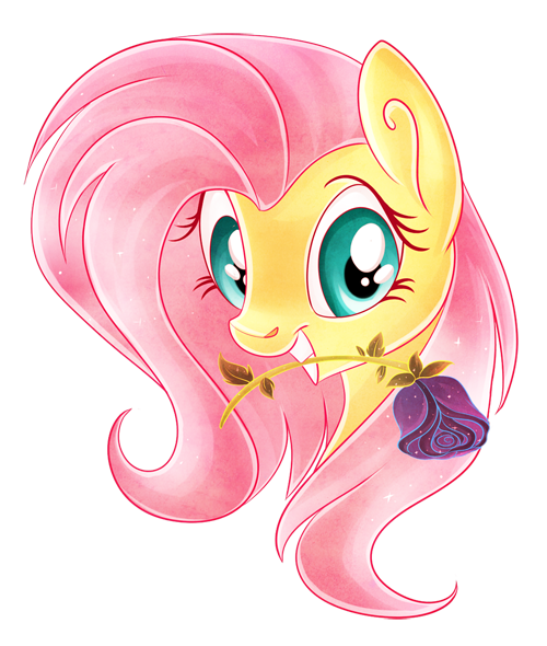 #553826 - safe, artist:blackfreya, fluttershy, female, flower, mouth ...