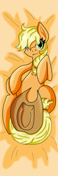Size: 2952x8858 | Tagged: safe, artist:resonance, applejack, earth pony, pony, g4, absurd resolution, body pillow, body pillow design, female, hat, on back, solo, strategically covered