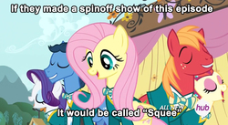 Size: 1171x643 | Tagged: safe, screencap, big macintosh, fluttershy, rarity, toe-tapper, torch song, earth pony, pony, filli vanilli, g4, bottomless, clothes, glee, image macro, male, meme, partial nudity, squee, stallion, sweater, sweatershy