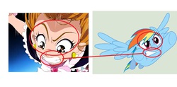 Size: 1742x857 | Tagged: safe, rainbow dash, g4, comparison, exploitable meme, face, meme, nagisa misumi, op is a duck, pretty cure