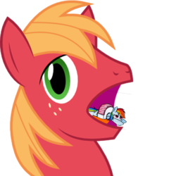 Size: 900x900 | Tagged: safe, big macintosh, rainbow dash, earth pony, pony, filli vanilli, g4, my little pony: friendship is magic, basashi, big mac's big mouth, exploitable meme, food, male, meat, meme, person as food, ponies in food, ponies in sushi, stallion, sushi, wat