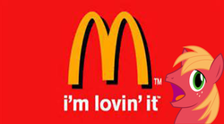 Size: 1005x559 | Tagged: safe, big macintosh, earth pony, pony, filli vanilli, g4, my little pony: friendship is magic, big mac's big mouth, exploitable meme, im lovin it, male, mcdonald's, meme, needs more jpeg, solo, stallion, you deserve a break today