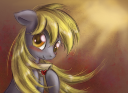 Size: 1650x1200 | Tagged: safe, artist:ardail, derpy hooves, pegasus, pony, g4, blushing, female, letter, love letter, mare, solo, windswept mane