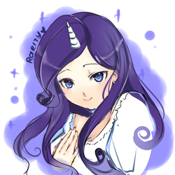 Size: 1024x1024 | Tagged: safe, artist:kichikutie23, rarity, human, g4, anime, anime style, bust, clothes, earring, female, horn, horned humanization, humanized, light skin, moe, pixiv, solo