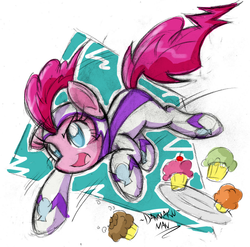 Size: 1168x1152 | Tagged: safe, artist:danmakuman, fili-second, pinkie pie, pony, g4, cupcake, female, power ponies, solo
