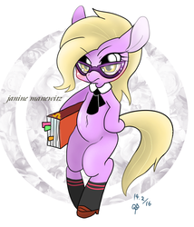 Size: 660x770 | Tagged: safe, artist:kyubi, grace manewitz, earth pony, pony, g4, belly button, bipedal, female, glasses, mare, pixiv, solo