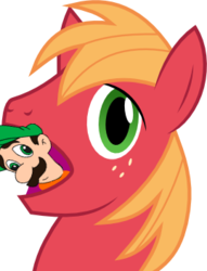 Size: 269x353 | Tagged: safe, big macintosh, filli vanilli, g4, my little pony: friendship is magic, big mac's big mouth, derp, exploitable meme, mama luigi, meme