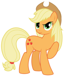 Size: 4221x5000 | Tagged: safe, artist:jennieoo, applejack, absurd resolution, alternate hairstyle, female, looking at you, loose hair, raised hoof, show accurate, simple background, solo, transparent background, vector