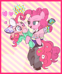 Size: 960x1130 | Tagged: safe, artist:momo, pinkie pie, changeling, g4, clothes, cute, diapinkes, duality, famihara, selfcest