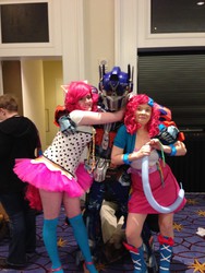 Size: 2448x3264 | Tagged: artist needed, source needed, safe, pinkie pie, human, equestria girls, g4, clothes, convention, cosplay, crossover, irl, irl human, katsucon, optimus prime, photo, swag, transformers, tutu