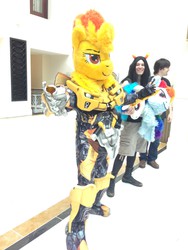 Size: 2448x3264 | Tagged: safe, spitfire, human, g4, bumblebee (transformers), cosplay, disembodied head, fursuit, fursuit head, irl, irl human, katsucon, photo, ponysuit, transformers, wat