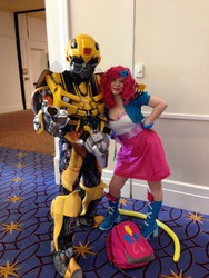 Size: 2448x3264 | Tagged: artist needed, source needed, safe, pinkie pie, human, equestria girls, g4, bumblebee (transformers), convention, cosplay, crossover, irl, irl human, katsucon, photo, transformers