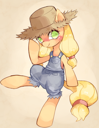 Size: 581x743 | Tagged: safe, artist:day360, applejack, g4, simple ways, applehick, clothes, cute, female, hat, jackabetes, overalls, shrunken pupils, solo, straw hat