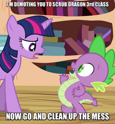 Size: 640x692 | Tagged: safe, edit, edited screencap, screencap, spike, twilight sparkle, dragon, pony, g4, adventures of sonic the hedgehog, caption, female, image macro, male, mare, meme, slave, text