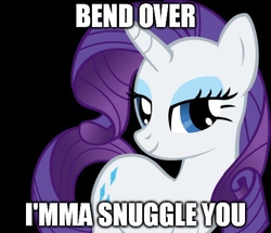 Size: 480x412 | Tagged: safe, rarity, g4, bend over, caption, female, image macro, imma snuggle you, meme, solo