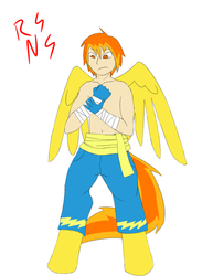 Size: 612x792 | Tagged: safe, artist:nitro-san, oc, oc only, oc:hotshot, satyr, offspring, parent:spitfire, solo