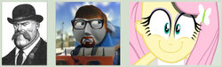 Size: 695x212 | Tagged: safe, artist:cptmaximum9001, artist:crazymacyo, artist:flipsideequis, fluttershy, equestria girls, g4, bilious hale, exploitable meme, gordon freeman, gordon the big engine, half-life, happyshy, juxtaposition, juxtaposition win, meme, meta, stare, team fortress 2, vector