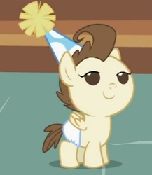 Size: 232x267 | Tagged: safe, screencap, pound cake, pony, baby cakes, g4, baby, baby pony, colt, cute, diaper, diapered, diapered colt, hat, lidded eyes, like a boss, looking at you, male, one month old colt, party hat, solo, white diaper