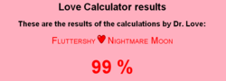 Size: 784x282 | Tagged: safe, fluttershy, nightmare moon, g4, female, fluttermoon, lesbian, love calculator, new otp, shipping