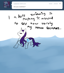 Size: 680x780 | Tagged: safe, artist:moonblizzard, rarity, g4, ask, female, rarity answers, solo, swimming, tumblr, water