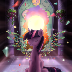 Size: 5000x5000 | Tagged: safe, artist:mattatatta, twilight sparkle, alicorn, pony, g4, absurd resolution, album cover, destiny: a tale of unicorn wings, female, glass, mare, solo, sun, twilight sparkle (alicorn), window, wings