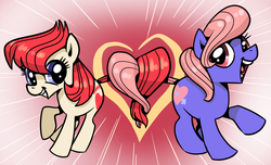 Size: 892x542 | Tagged: safe, artist:needsmoarg4, earth pony, pony, g1, g4, duo, duo female, female, filly, g1 to g4, generation leap, purple valentine twin, siblings, twins, valentine twins, white valentine twin