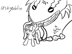 Size: 800x600 | Tagged: safe, artist:askgoblin, artist:tauberpa, twilight sparkle, tatzlwurm, g4, 30 minute art challenge, monochrome