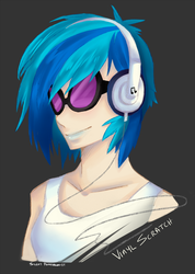 Size: 800x1125 | Tagged: safe, artist:silent ponytagonist, dj pon-3, vinyl scratch, human, g4, female, humanized, light skin, solo