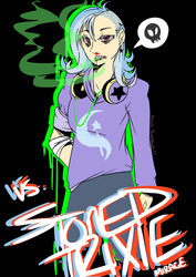 Size: 500x707 | Tagged: safe, artist:silent ponytagonist, trixie, human, g4, blood, drugs, female, headphones, humanized, light skin, nosebleed, pictogram, solo, stoned trixie, undercut