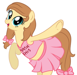 Size: 2029x2000 | Tagged: safe, artist:bamthand, artist:shyshyoctavia, oc, oc only, oc:cream heart, earth pony, pony, bipedal, cheerleader, clothes, female, looking at you, midriff, open mouth, skirt, smiling, solo, sports bra