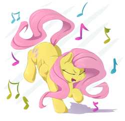 Size: 900x868 | Tagged: safe, artist:sirmasterdufel, fluttershy, pegasus, pony, filli vanilli, g4, butt shake, female, mare, music notes, singing, solo