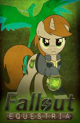 Size: 724x1104 | Tagged: safe, artist:drawponies, artist:lightning5trike, oc, oc only, oc:littlepip, oc:pyrelight, balefire phoenix, phoenix, pony, unicorn, fallout equestria, awesome, clothes, fanfic, fanfic art, female, horn, jumpsuit, mare, pipboy, pipbuck, poster, vault suit