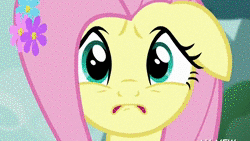 Size: 250x141 | Tagged: safe, edit, edited screencap, screencap, fluttershy, filli vanilli, g4, animated, colorful, dilated pupils, female, floppy ears, frown, psychedelic, shrunken pupils, solo, trippy, video, youtube link